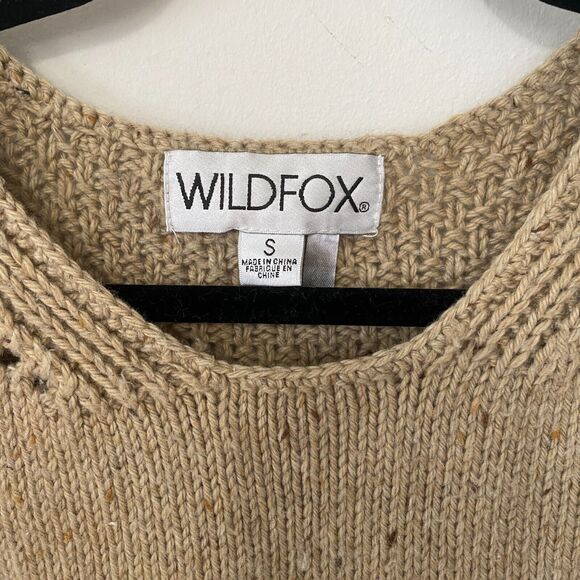Wildfox Weekday Fuzzy Chunky Knit Design Oatmeal Tan Boxy Sweater Jumper S - Picture 7 of 10